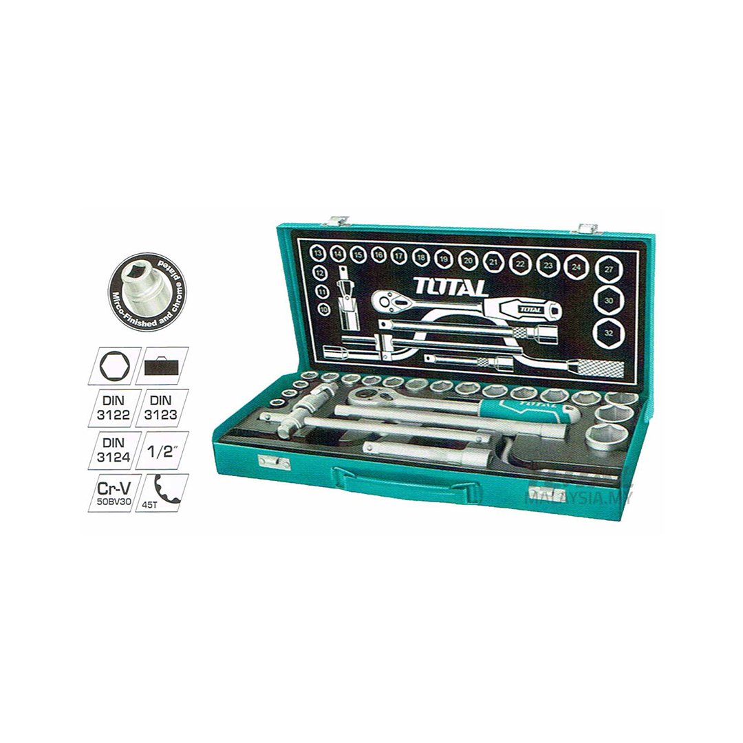 Jogo de chave de caixa c/roquete 1/2 24in1 Total